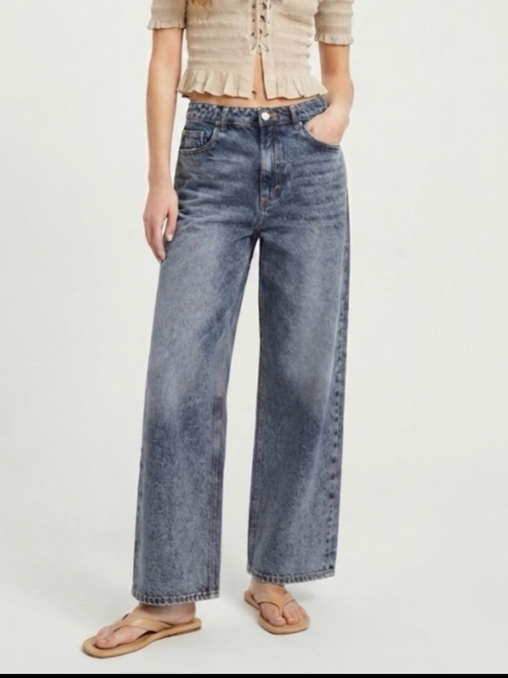 NWT Jason Wu Faded Raw Denim Wide Leg Lyocell Pants Jeans Blue Size 2